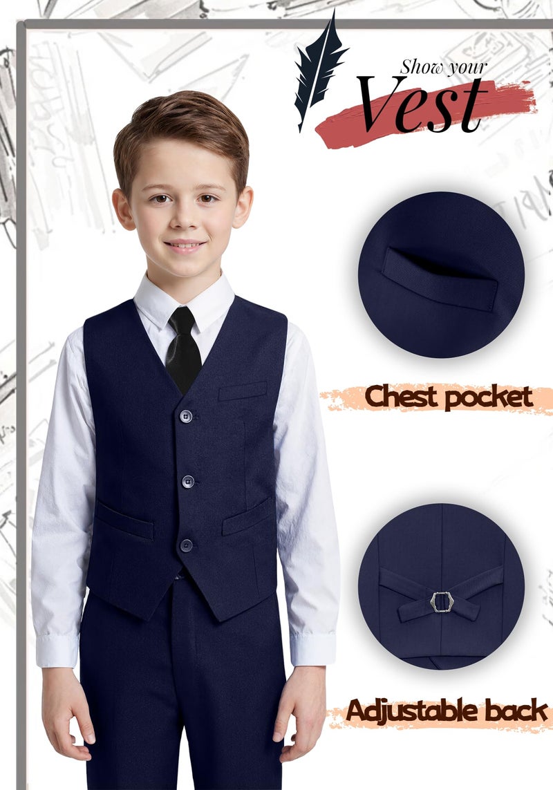 YuanLu Tuxedo Suits for Kids Slim Fit Suit Boys Formal Outfit for Wedding Ring Bearer Teens Youth Toddler Boy Suit Set with Dress Pants Vest Shirt for School Dress Clothes Navy Blue Boys Suit Size 8 - Image 4